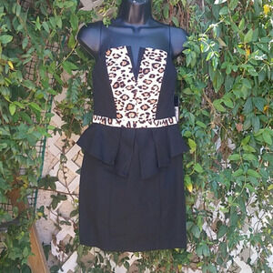 GUESS Strapless Folded‎ Peplum Dress Jet Black